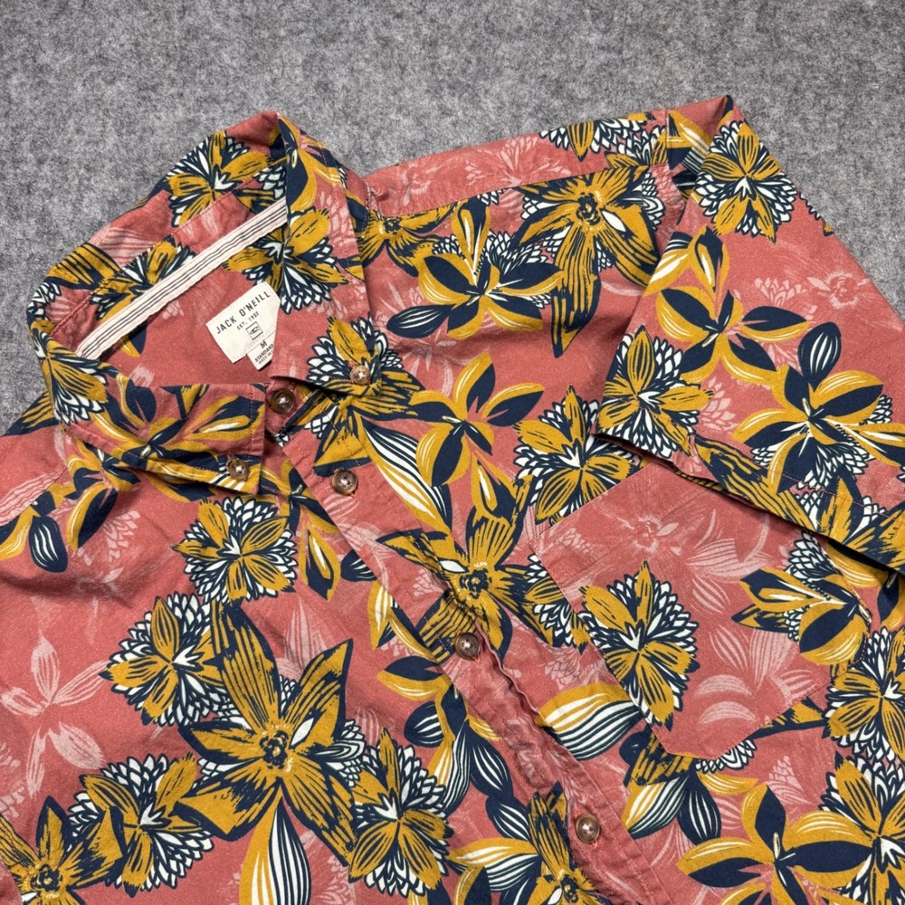 Jack‎ O'Neill Mens Floral Short Sleeve Button Down Shirt Coral Mustard RN85773 M